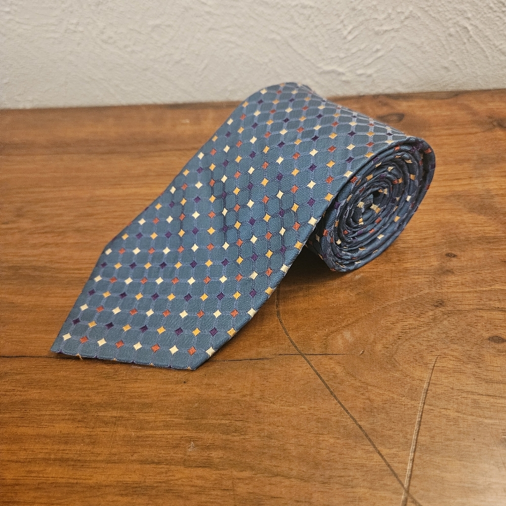 RBM Collection Mens 100% Silk Necktie Blue Multicolor NEW